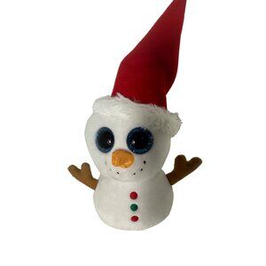 Ty Beanie Babies "Scoop" Snowman Plush Toy With Red Santa Hat & Brown Arms